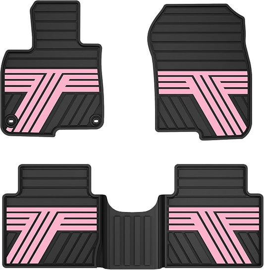 All Weather Rubber Floor Mats for Honda CR-V 2017-2022 (Gasoline & Hybrid) | Custom Fit Heavy Duty Anti-Slip Car Mats for CR-V, 1st & 2nd Row, Black & Pink