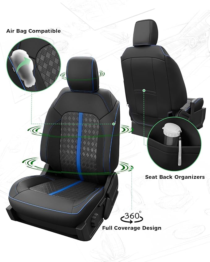 Custom Fit Leather Seat Covers for 2021-2026 Ford Bronco 4 Door | OEM fit, premium waterproof leather, full coverage, anti-slip, storage pockets, long-term durability, airbag compatible
