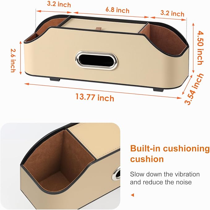 Car Rear Backseat Extra Multifunctional Drink Cup Holder Organizers with Tissue Storage Box Organizer & Hooks for Car Seat Back. Beige