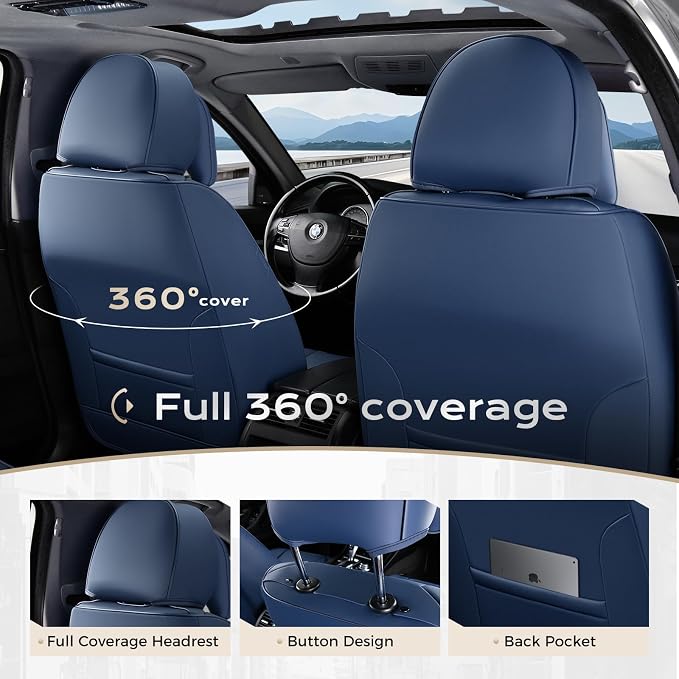 Coverado Car Seat Covers, Seat Covers for Cars, Waterproof Leather Auto Seat Protectors, Leather Car Seat Cushion, Car Interiors Accessories Universal Fit for Most Cars