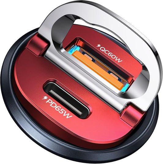 MRGLAS【Upgraded】 125W USB C Car Charger Super Fast Charging for iPhone 17 | [PD65W & QC60W][All Metal] Cigarette Lighter Car Charger,Dual Port for iPhone 16 15 Pro iPad Samsung S25 S24 MacBook-Red