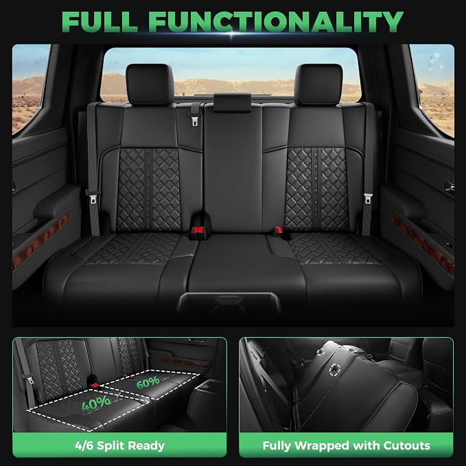 Custom Seat Covers for Tacoma 4th Gen 2024 2025 2026 Double Cab SR5/TRD Sport/TRD Off-Road/SR Full Set with Console Covers, Waterproof Leather Back and Front Seat Protectors Black