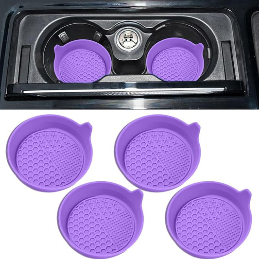 4PCS Car Cup Holder Coaster, Silicone Non-Slip Vehicle Insert Water Bottle Mat, Universal Insulation Drink Cup Pad Decor for SUV/Sedan/Truck, Automotive Interior Accessories (Purple)