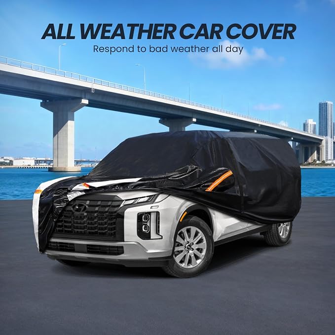 Multi-Layer Car Cover Custom Fit for Hyundai Palisade(2018-2026), 100% Waterproof All Weather for Automobiles, Gift with Towel, Heavy Duty Car Covers for Rain Sun UV Protection with Door Zipper