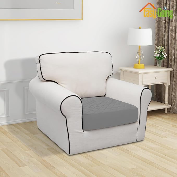 Easy-Going Waterproof Chair Cushion Cover, Non-Slip Leakproof Sofa Seat Cushion Slipcovers, Quilted and Stretch Furniture Protector for Dogs, Pets (1-Piece Chair Cushion, Grey)