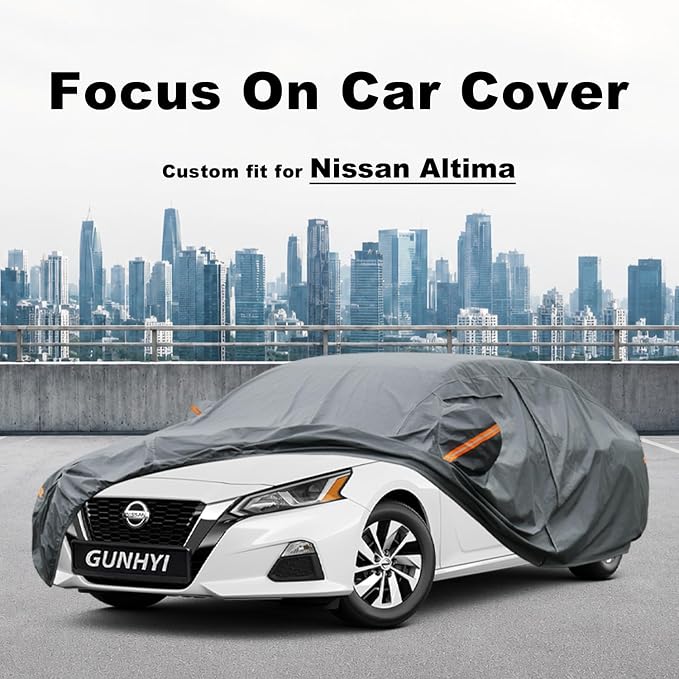 GUNHYI Premium Car Cover Custom Fit Nissan Altima (1998-2026), 16 Layers Heavy Duty Car Cover Waterproof All Weather with Zipper Door for Sun Rain Snow Dust Uv Protection