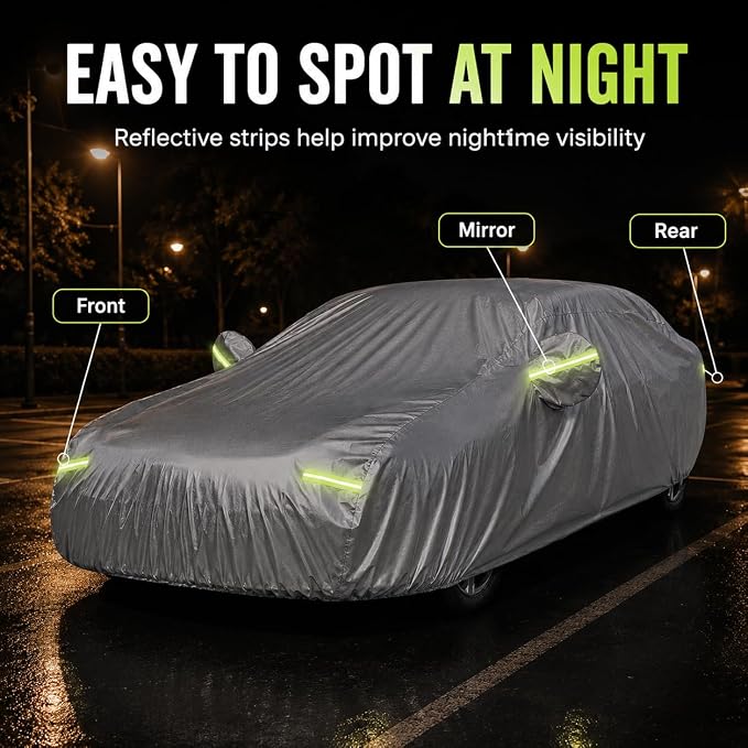 GXARTS Heavy Duty Car Cover 189"×75"×59" Waterproof All-Weather Sedan Cover with Zipper Door+Windproof Straps，UV Snowproof Dustproof Fit for Toyota Corolla Honda Civic VW Jetta Kia Forte Elantra+More