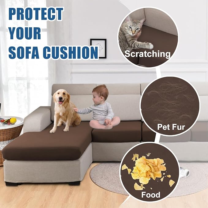 100% Waterproof Couch Cushion Covers Chair Seat Cover, Stretch Sofa Cushion Covers for Sectional Sofa, Reversible Furniture Protector Covers for Pets, Washable (Chair Cushion, Chocolate)
