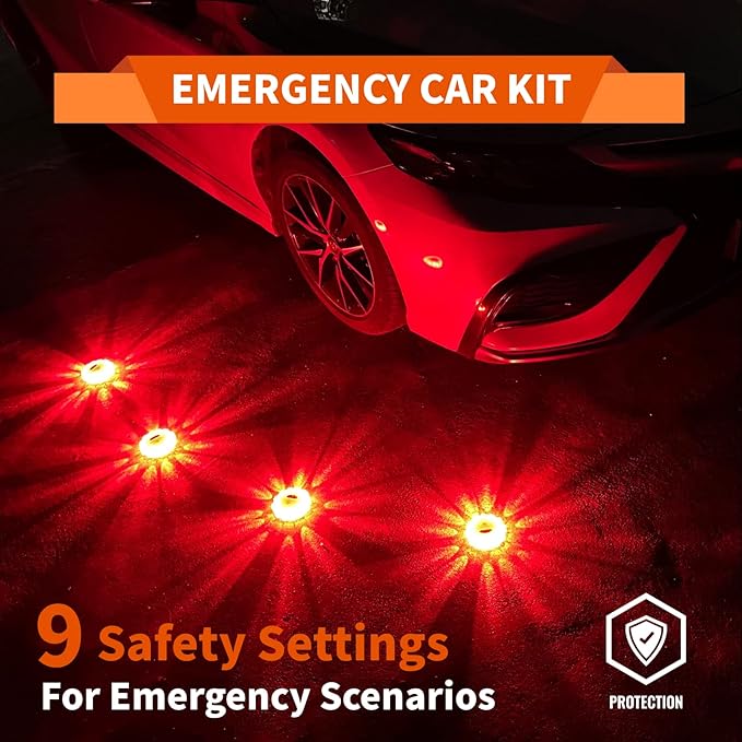 LED Road Flares Roadside Emergency Car Kit Road Safety Flare Light Rechargeable Safety Beacon Warning Light 9 Flash Modes With Magnet & Hook