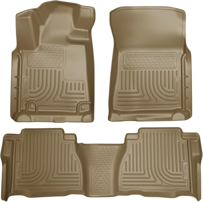 Husky Liners Weatherbeater Floor Mats | Fits 2007-2011 Toyota Tundra, CREWMAX & Double CAB ONLY (Footwell Coverage) | Front & 2nd Row, 3-pc Tan - 98583
