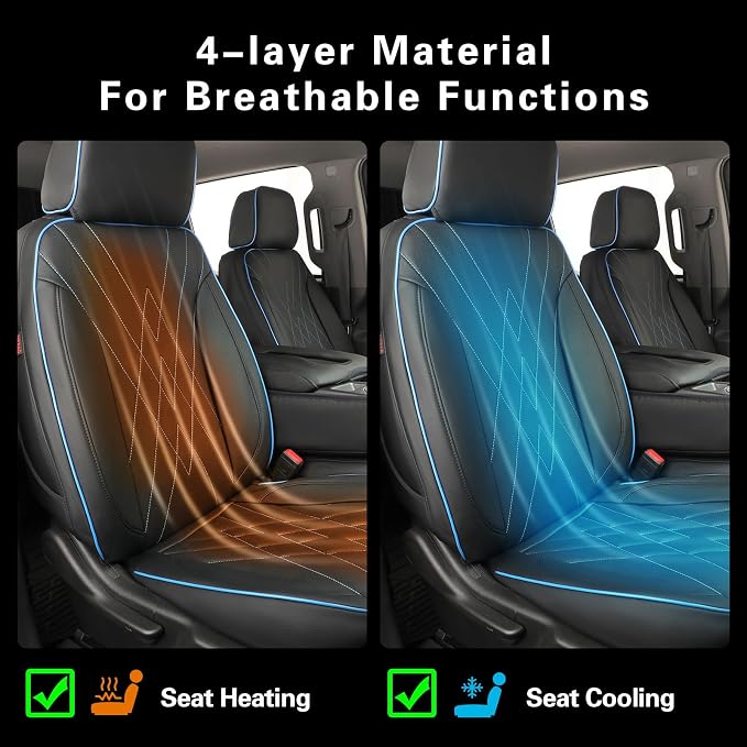 EKR Silverado Seat Covers Custom Fit for (Crew Cab) 2019-2026 Chevrolet Silverado 1500/1500 Limited/HD 2500/3500, Rear Row W/No Armrest,Faux Leather (Black with Blue Trim)