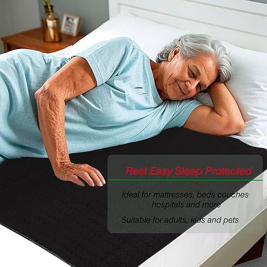 Washable Incontinence Bed Pads, Reusable Underpads for Kids, Adults, Elderly, Hospitals & Pets, Waterproof Bed Protector Pad for Bed, Sofa, Floor, Super Absorbent Bed Pad 35" x 60" - Black