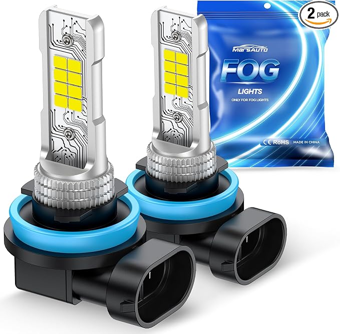 Marsauto H11/H8 LED Fog Light Bulb, 10000 Lumens 6000K White Super Bright & Compact H16/H8/H11 LED Bulb, 1:1 Mini Size Plug and Play Fog Lights, Side Marker & Parking Light Combos, Pack of 2