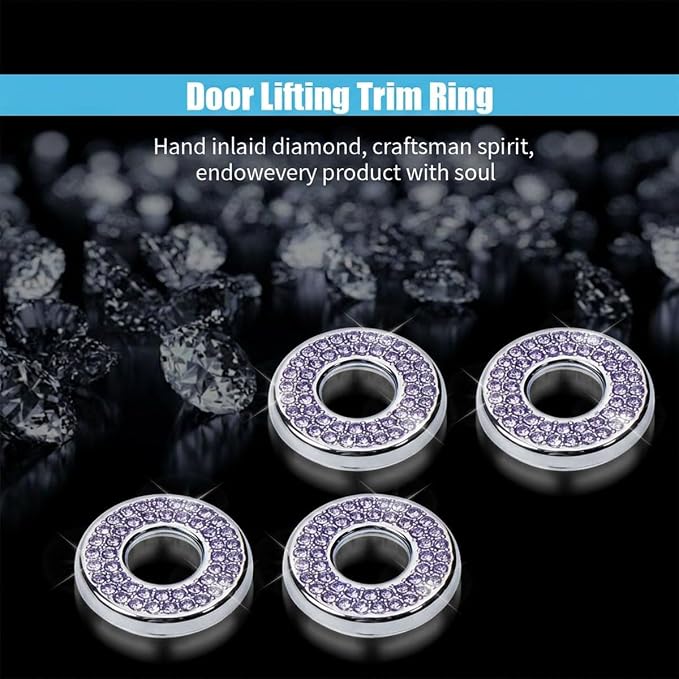 JOYCOURT 4Pack Bling Car Inner Door Lock Cover Stickers, Purple | Rhinestone Bling Car Pull Rod Bolt Decoration Cover Interior Car Accessories, for Mercedes-Benz A/B/C/E Class GLC GLA GLK GLA