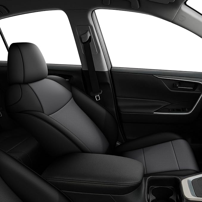 AOMSAZTO Custom Fit Seat Covers for Toyota RAV4: 2019 2020 2021 2022 2023 2024 2025 LE XLE XLE Premium Limited-Faux Leather Full Set Compatible Airbag Seat Protector Black&Gray