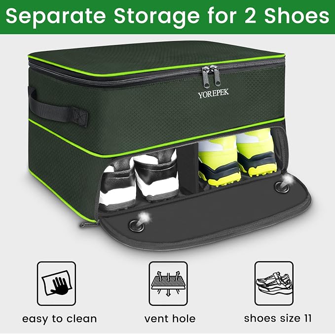 YOREPEK Golf Gifts for Men, 2 Layer Golf Trunk Organizer for 2 Pair Shoes | Waterproof Car Trunk Locker with Separate Ventilated Compartment for Balls, Tees, Clothes, Gloves, Birthday Gifts for Golfers