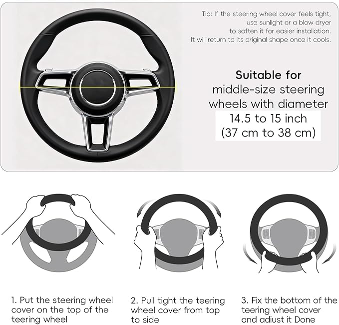 LABBYWAY Steering Wheel Cover, Universal Fit 15 Inch Microfiber Leather Car Wheel Protector, Anti-Slip, Black