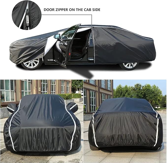 Waterproof Car Cover for Automobiles All Weather - Coverado Car Cover Heat Protection with Zipper Door, Cotton Backing Snowproof UV Protection Windproof, Universal Fit for Sedan (201"-210")