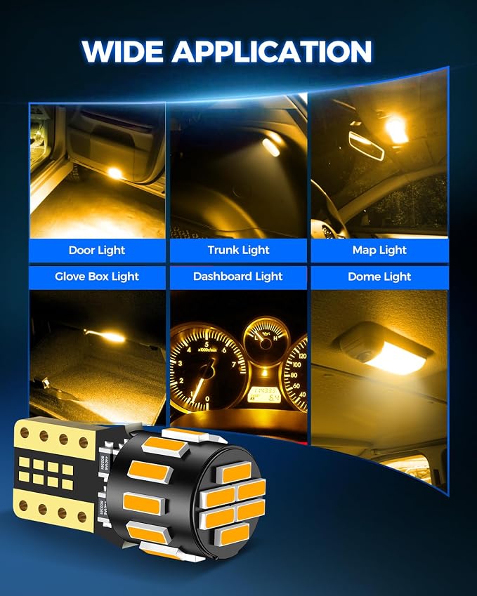 Marsauto 194 LED Bulb Amber Yellow for Dome Map Light, 168 2825 W5W T10 Wedge Replacement Super Bright LED Light Bulbs for Car Courtesy Step Dash Side Marker Trunk RV Interior Lighting