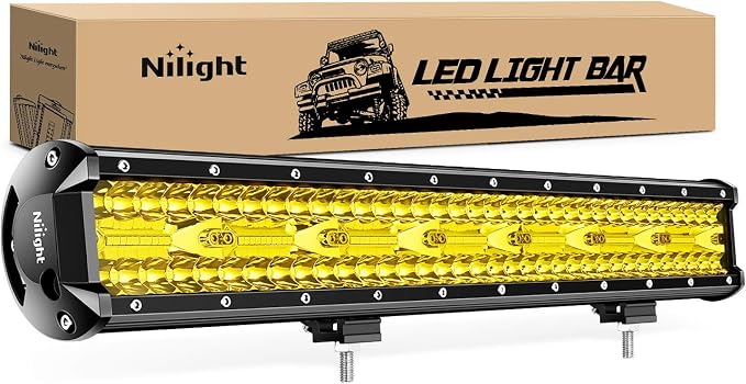 Nilight LED Light Bar 20Inch 420W Yellow Flood Spot Combo Triple Row Driving Lamp Roof Bumper Off Road LED Work Lights Pods for Van Camper Wagon Car Pickup Golf Cart ATV UTV SUV Truck Boat 4x4