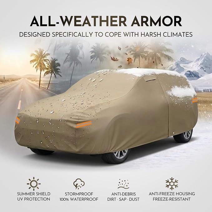 Kaugung Custom Fit Car Cover for Ford Flex (2008-2019), Heavy Duty All Weather Waterproof Outdoor Cover, Sun Rain Snow UV Protection with Driver Door Zipper & Air Vents