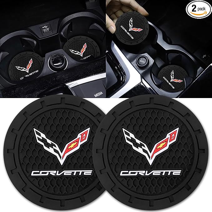 Black Silicone Car Coasters for Corvette Series Series Non-Slip Car Cup Holder Coasters,Car Interior Accessory for Car Cup Holder 2Pcs 2.75 Inch