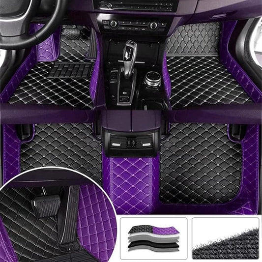 Custom Fit Car Floor Mats - Full Coverage Automotive Leather Floor Liners for Most Vehicles by MingyunSM (Black & Purple)