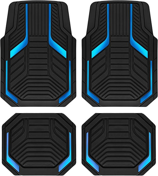 PIC AUTO Heavy Duty Rubber Floor Mats, Blue Aluminum Film Car Mats Set, Front and Rear Car Mats with Anti-Slip Backing, All Weather Protection, Trim-to-Fit for Automotive SUV, Sedan, Van