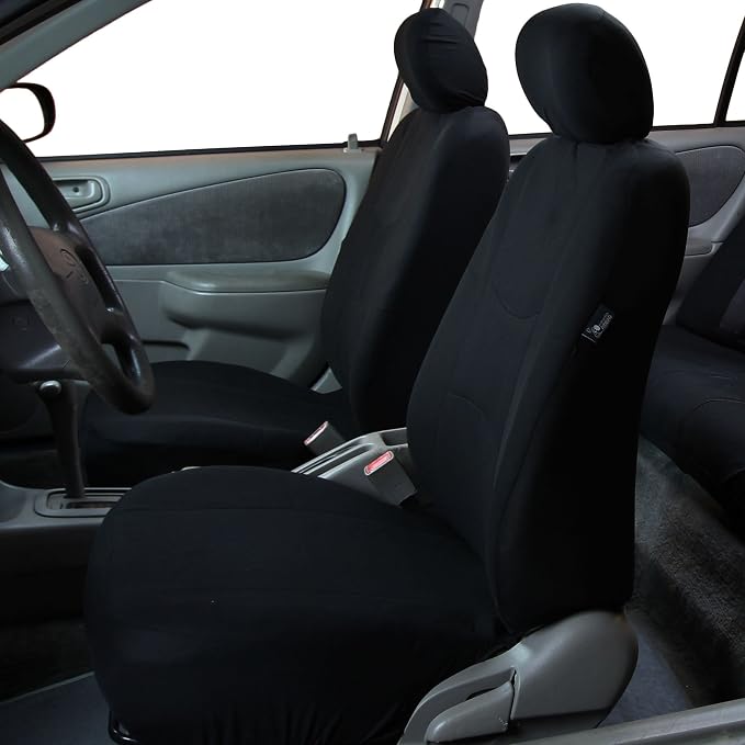 FH Group Car Seat Covers Full Set Cloth - Universal Fit Automotive Seat Covers, Low Back Front Seat Covers, Solid Back Seat Cover, Washable Car Seat Cover For SUV, Sedan And Van Black