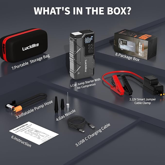 7000A 150PSI Car Battery Jump Starter with Air Compressor Battery Jump Box | for 12V(All Gas/12L Diesel), 21800mAh Car Battery Jumper Starter Portable with Auto-Shutoff Tire Inflator, 800lm Light