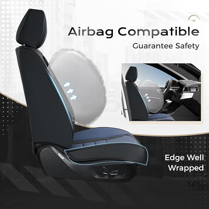 Coverado Car Seat Covers Front, Seat Covers for Cars, Waterproof 2-Pack Car Seat Cushions, Leather Carseat Seat Protectors, Universal Seat Covers Fit for Most Sedans SUV Pick-up Trucks(Black&Blue)