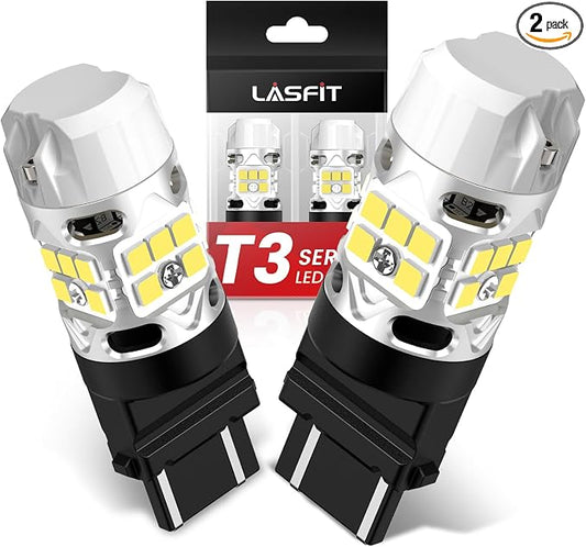 LASFIT T3 3157 LED Bulb for Reverse lights Built In Resistor Canbus Ready 4114 3156 3057 4157 4057 3457 LED White Bulb for Backup Tail Parking Brake Daytime Running Light Side Marker Turn Signal(2pcs)