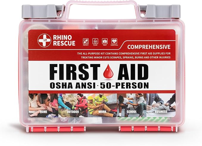 RHINO RESCUE 278pcs First Aid Kit, All-Purpose 50-Person | Home & Office Emergency Medical Supplies, for Minor Cuts, Scrapes, Burns, HSA/FSA Approved