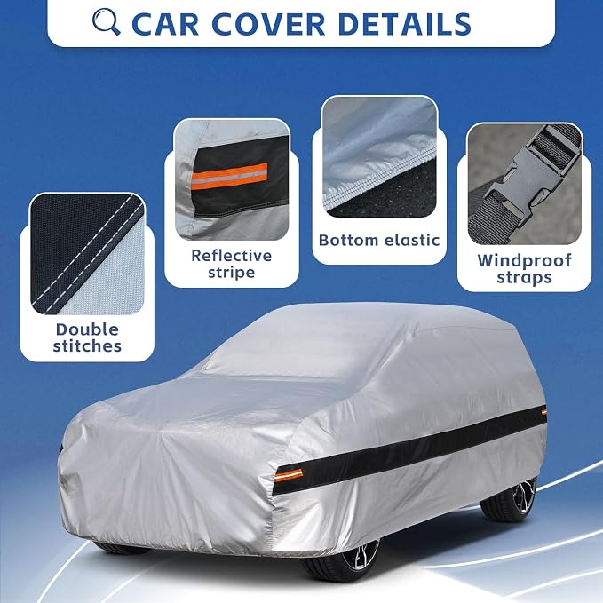 10 Layers SUV Car Cover Custom Fit for Dodge Durango (2004-2024) Waterproof All Weather for Automobiles, Outdoor Full Cover Rain Sun UV Protection.Silver