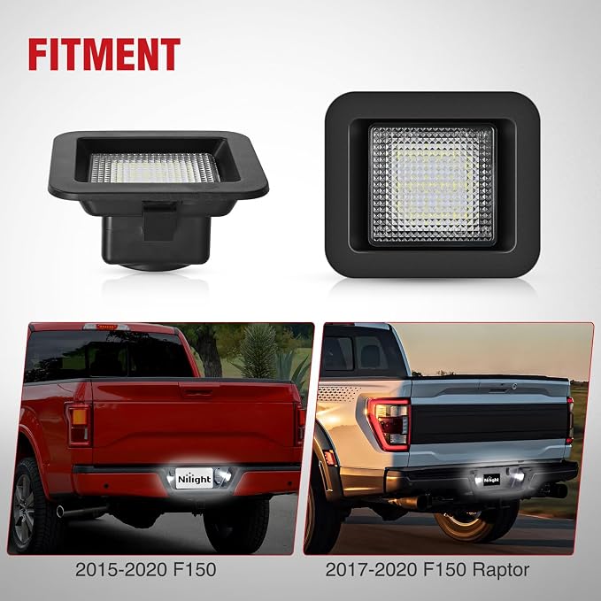 Nilight License Plate Lights Compatible with 2015 2016 2017 2018 2019 2020 Ford F150 Raptor Clear Lens Black housing 6000K White 2PCS Pack