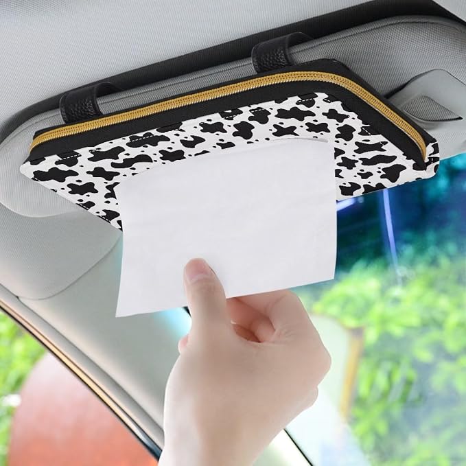Cow Pattern Automotive Sun Visor Napkin Holder Leather Napkin Holder for Car Universal Sun Visor Tissue Holder Fits Most Cars