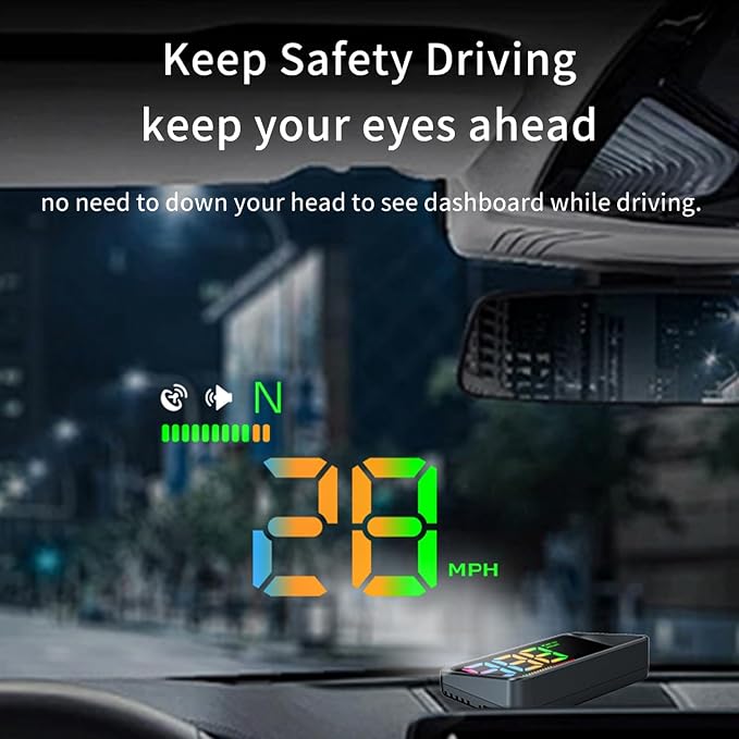 AZIJYV Heads Up Display for Cars, Car HUD H4, gps Speedometer, First Colorful, Large Font Digital Speedometer GPS with Speed, Compass, Automatic Sensing, Speeding Alarm, Suitable for All Cars.