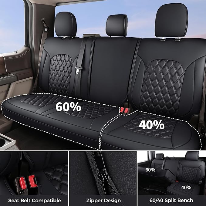Huidasource 2007-2017 Wrangler JK Rear Seat Covers, Split Bench Back Seat Cover for Jeep Wrangler Sahara Sport Rubicon Willys, Seatbelt Compatible (Rear Seat/Black)