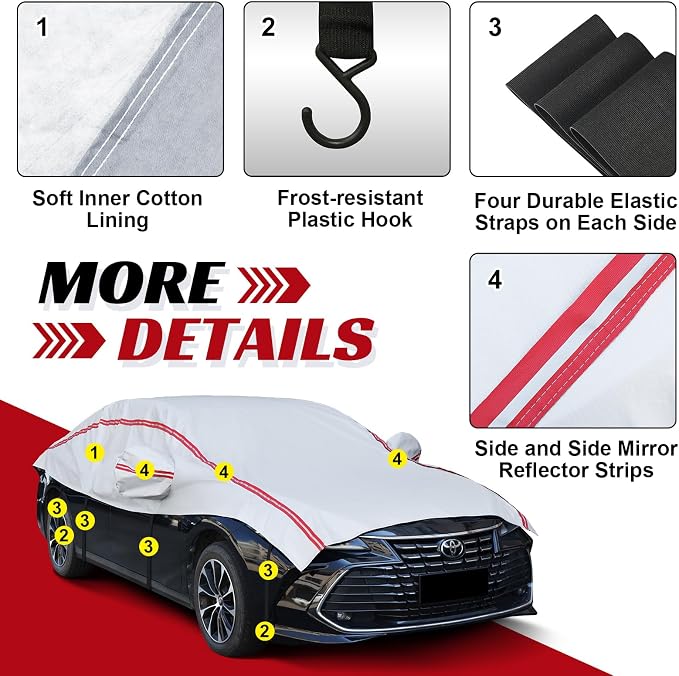 Half Car Cover for Snow, Windshield Cover for Ice and Snow with Cotton Liner, Hail Protector Car Cover Waterproof All Weather for Snow, Sun, Rain, Dust, UV Protection Fit SUV M