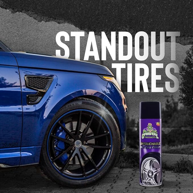 Cristal Products Untouchable Tire Shine Spray – Long-Lasting Wet Tire Finish for Deep Gloss & Protection – Waterproof Tire Shine, Easy Application, Premium Tire Cleaner Shine