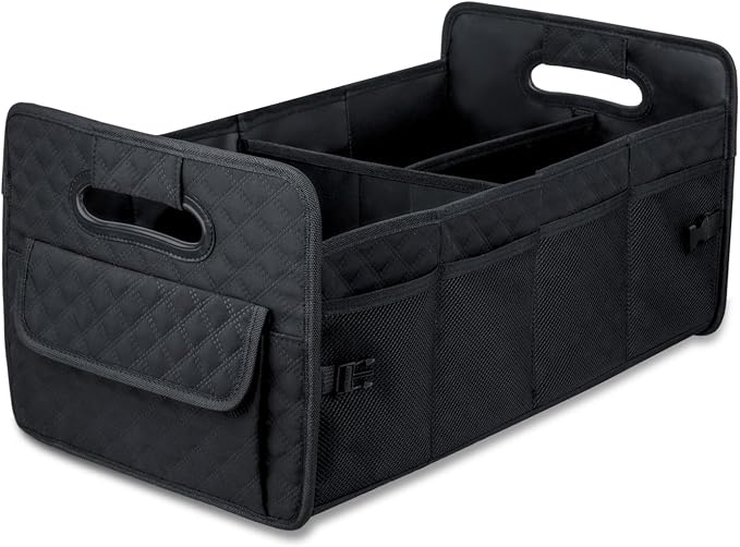 JiatuA Car Trunk Organizer for SUV, Car Storage Organizer Collapsible Multi Compartment Container Box, Adjustable Car Accessories for Women/Men, Black