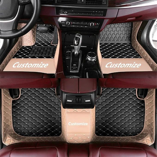 Custom Fit Car Floor Mats - Full Coverage Automotive Leather Floor Liners for Most Vehicles by MingyunSM (Black & Beige)