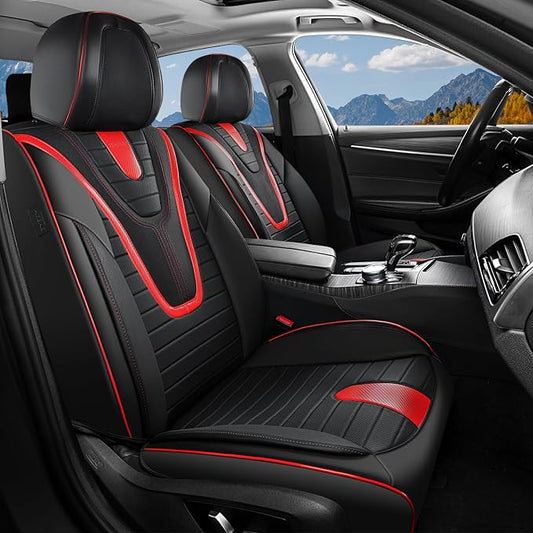 Coverado Car Seat Covers Front Seats, 2 Pack Waterproof Leather Front Seat Covers, Universal Fit for Cars SUVs Sedans,Black Redline