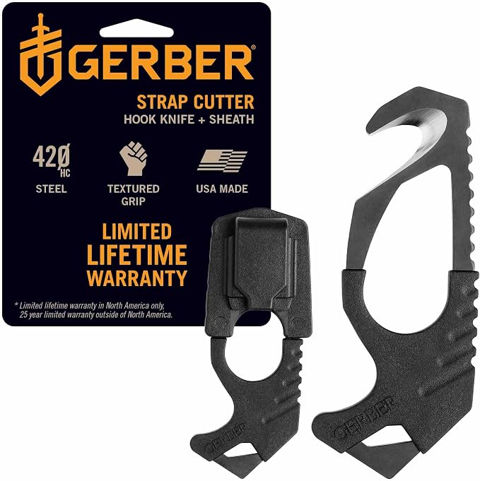 Gerber Gear Seatbelt Strap Cutter Escape Tool with Lanyard Hole and Glass Breaker, Made in USA, Black, 5 x 2.5 x 1 inches Pocket Size | Vehicle emergency tool, cuts seatbelts, breaks windows, lanyard hole, pocket size, made in the USA, essential car sa...