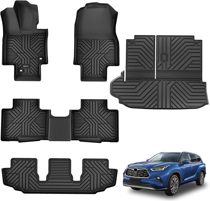 KARPAL Floor Mats for Toyota Highlander 2020-2026 7-Seats (NOT Fit Grand Highlander), Custom Fit All Weather TPE Floor Liners, 1st & 2nd Row & Cargo & Backseat Mat, Highlander Accessories