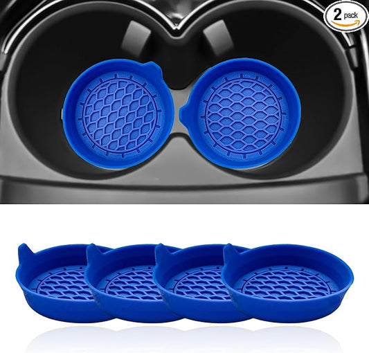 4-Pack Universal Cup Holder Coasters, Black Silicone Inserts - Keep Your Car Clean with Non-Slip & Spill-Proof Coasters for All Vehicles (Blue)