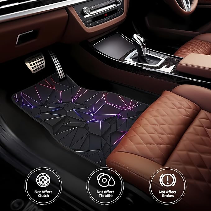 Universal Fit Car Floor Mats Set of 4Pcs, Geometric Purple Pattern All-Weather Front Rear Car Carpet Mats, Non-Slip Car Floor Mat Car Accessories for Automotive Trucks SUV Sedans Vans