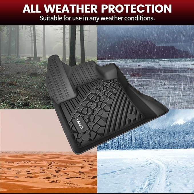 LASFIT Floor Mats for Jeep Compass 2017-2025 2026 All Weather TPE Custom Fit Car Mats Floor Liners 1st & 2nd Row, Black