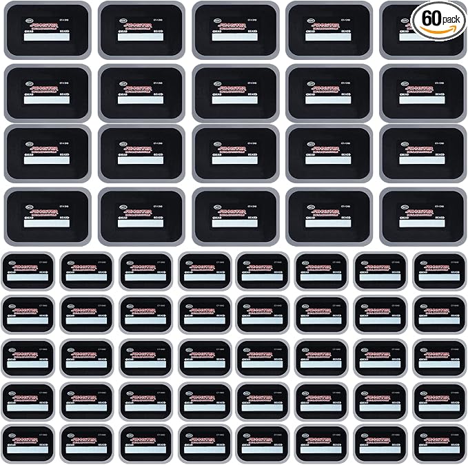 60 Pieces Tire Patches Heavy Duty 2.6 x 3.2 inche 3.4 x 4.8 Inche, Rubber Tire Patches Radial Tire Repair Patch Tire Plug Kit Emergency Repair Tool for Puncture Car Truck Bus Tractor Vehicle
