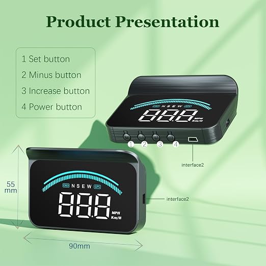 AZIJYV Heads Up Display for Cars M11,Universal OBD+GPS Digital Speedometer Dual System 3.5 Inches HUD with Speed,Water Temperature,Driving Mileage,Overspeed Alarm,Suitable for All Cars